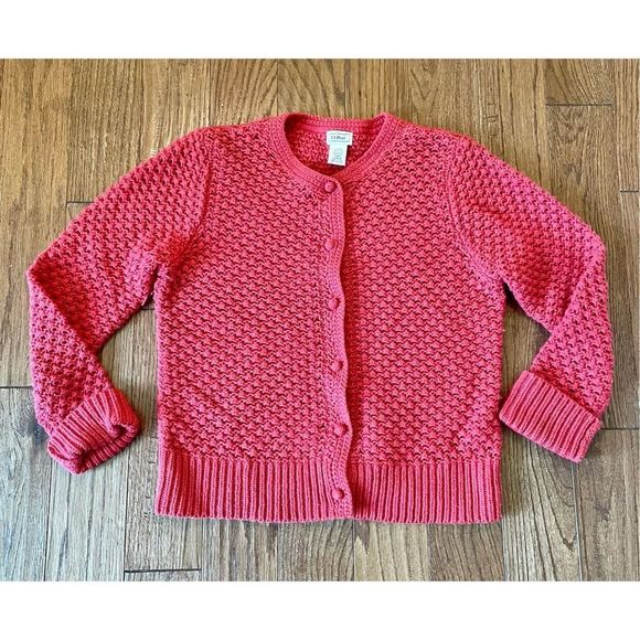 L.l. Bean red wool and angora knit button front cardigan large - Picture 2 of 7